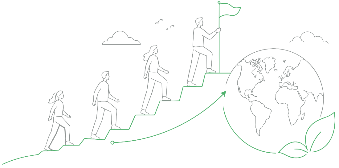 Illustration of a staircase leading to the world with a flag