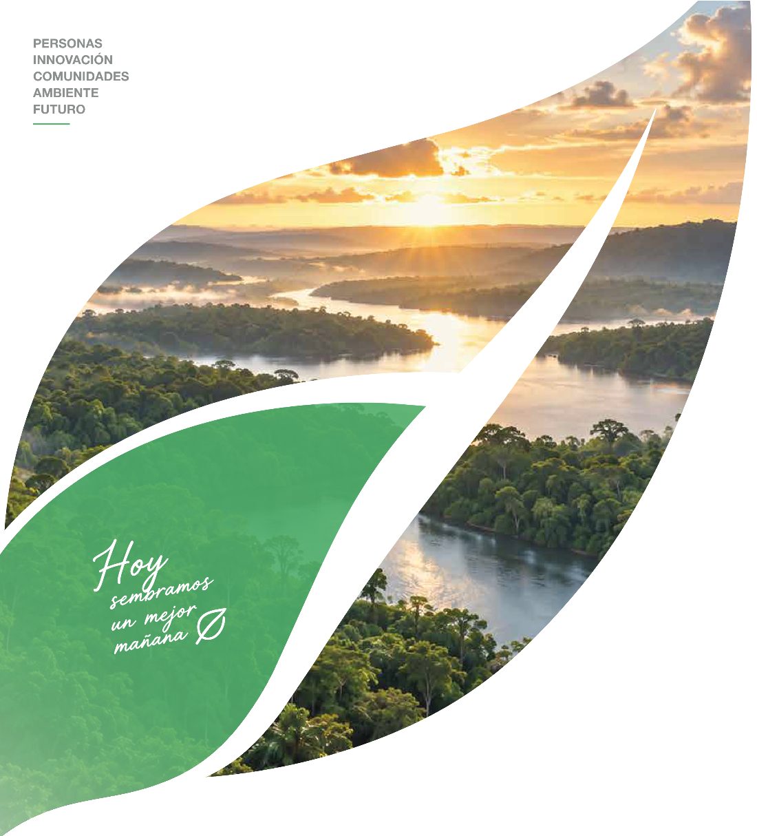 Sunrise over the river and the Amazon rainforest: Today we are sowing the seeds of a better tomorrow