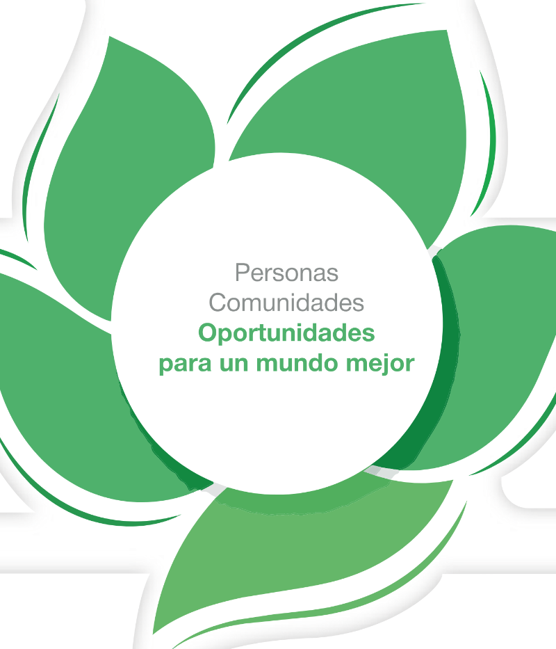Flower with the message: People, Communities, Opportunities for a Better World