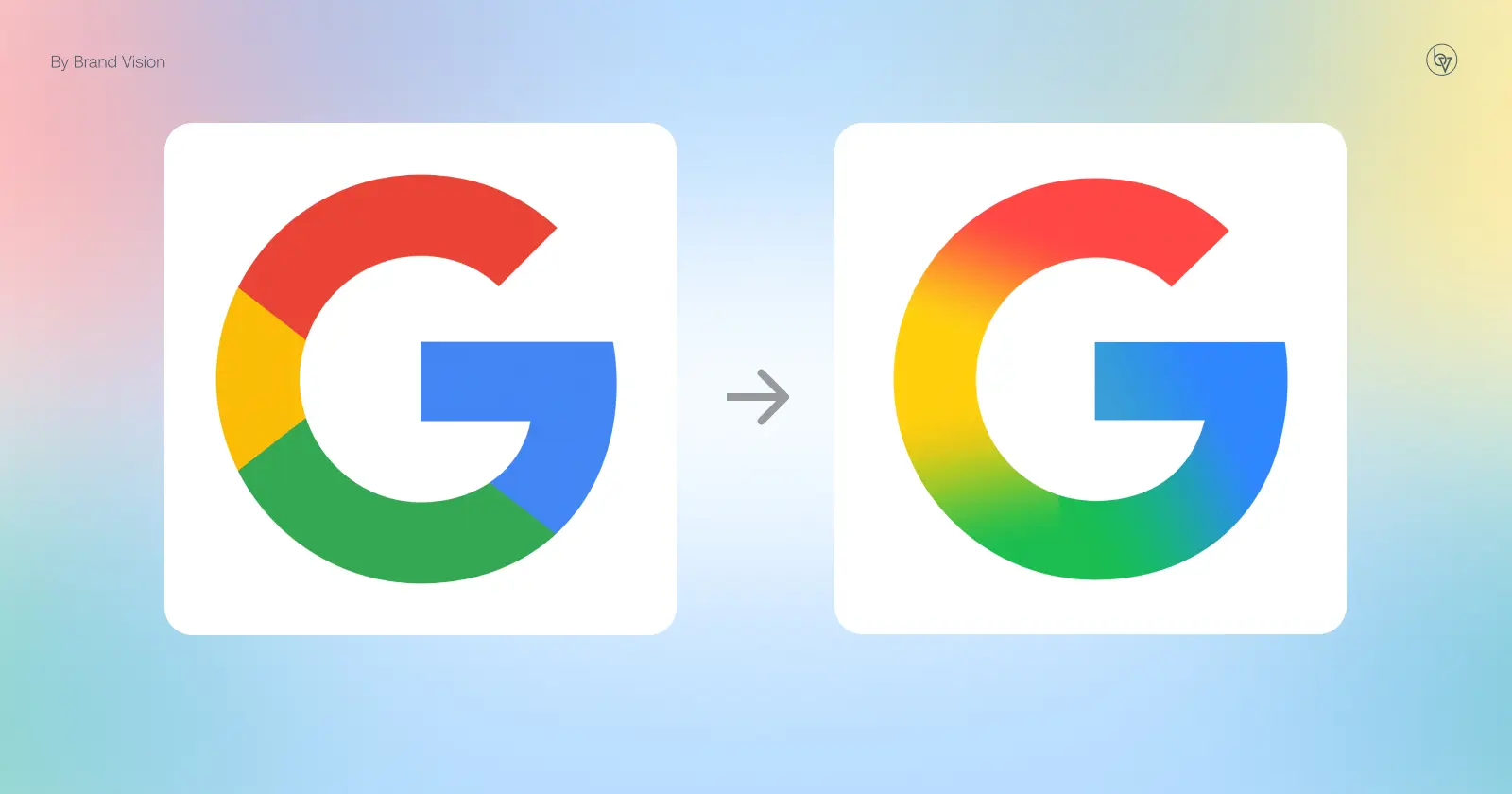 Google’s refreshed “G” logo introduced in May 2025, showing the familiar letter G redesigned with a smooth gradient transition of red, yellow, green, and blue, replacing the old solid color blocks.