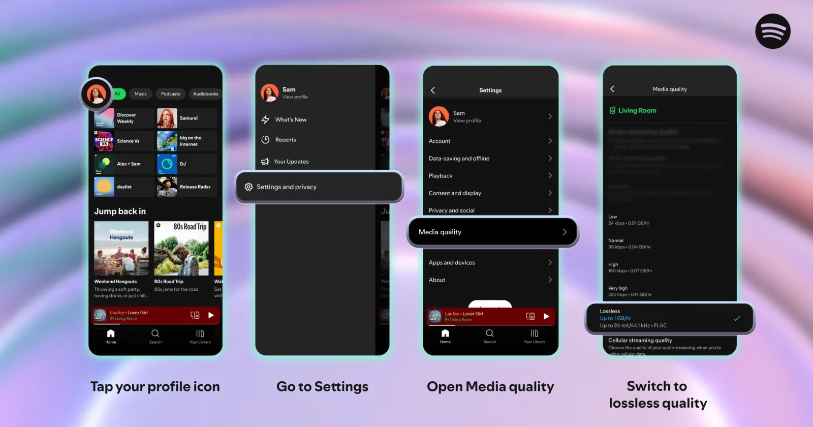 Visual guide on how to enable Spotify Lossless audio