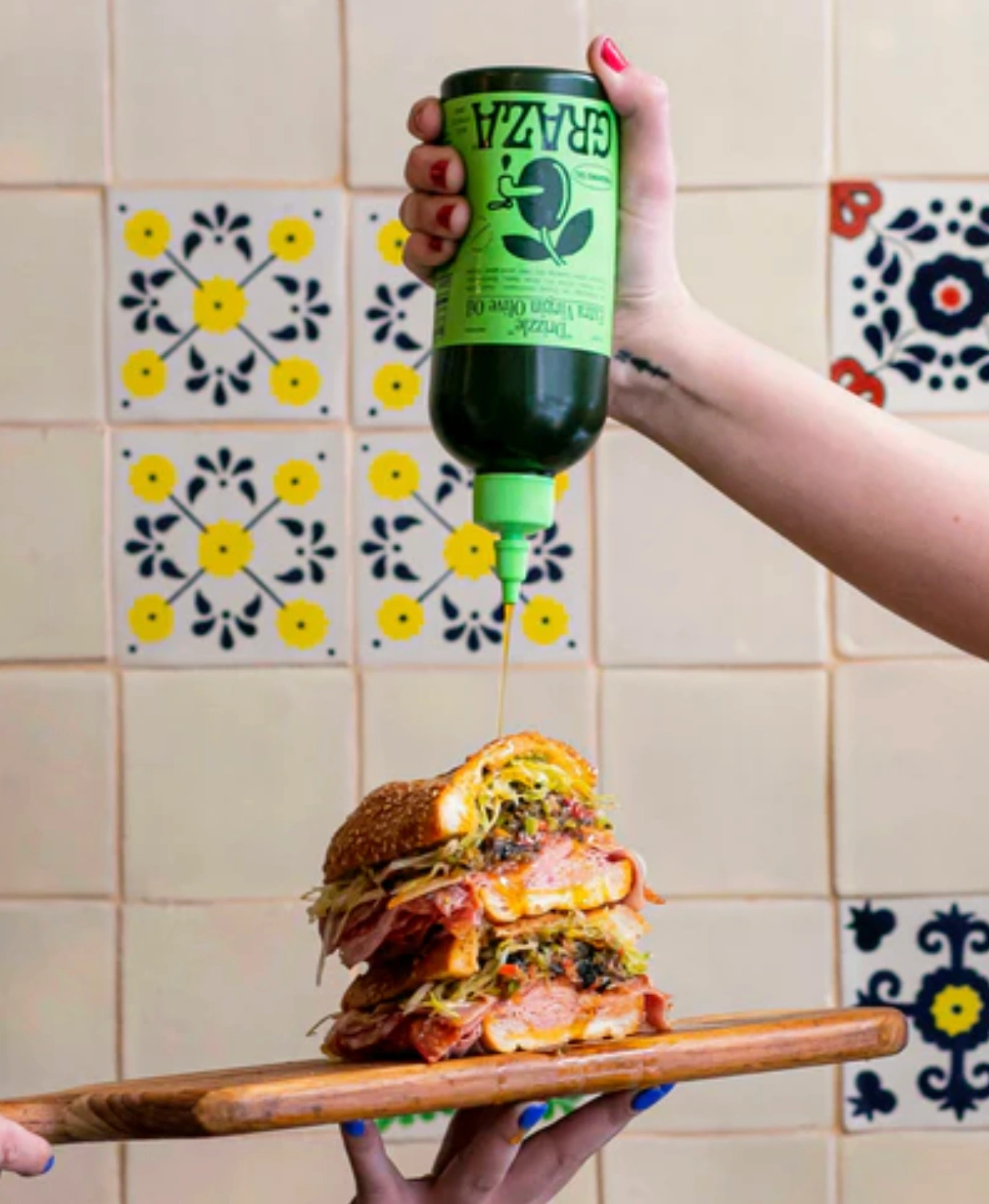 Graza drizzle on sandwhich