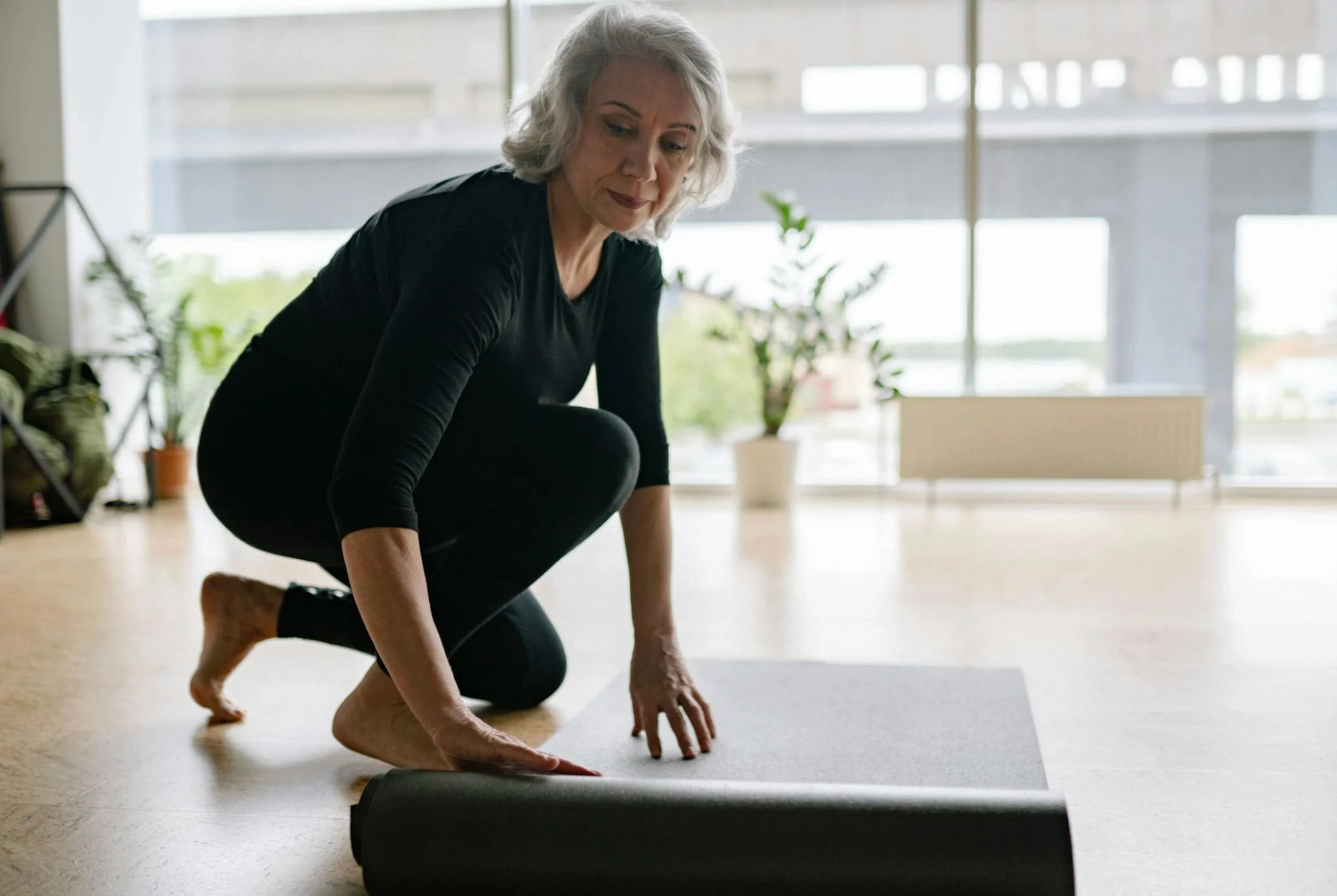 woman preparing workout equipment