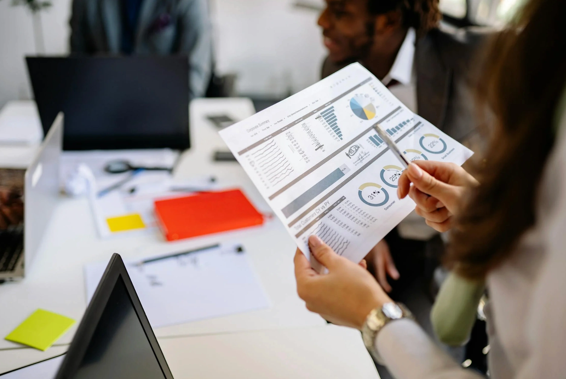 woman analyzing data