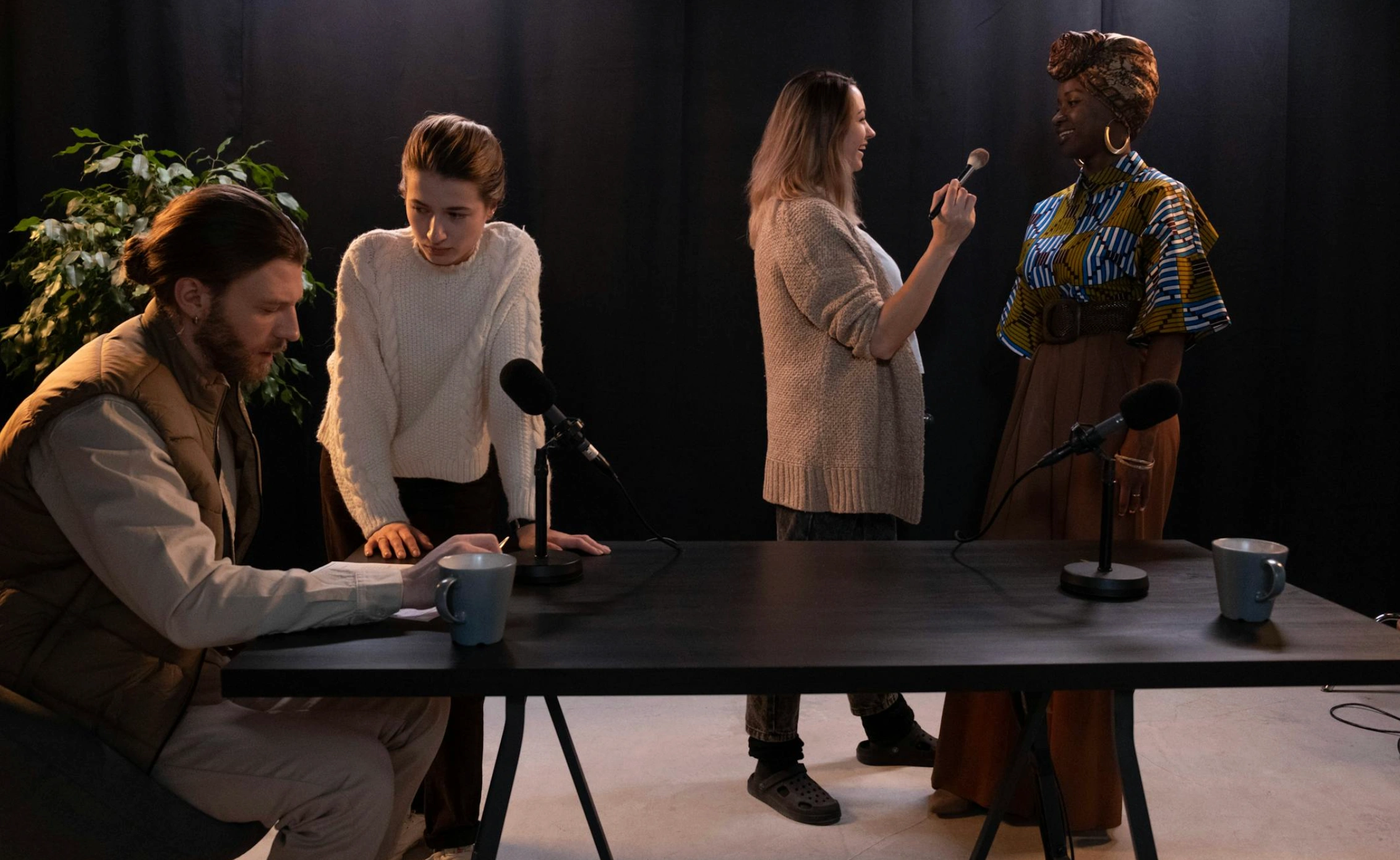 team working on podcast