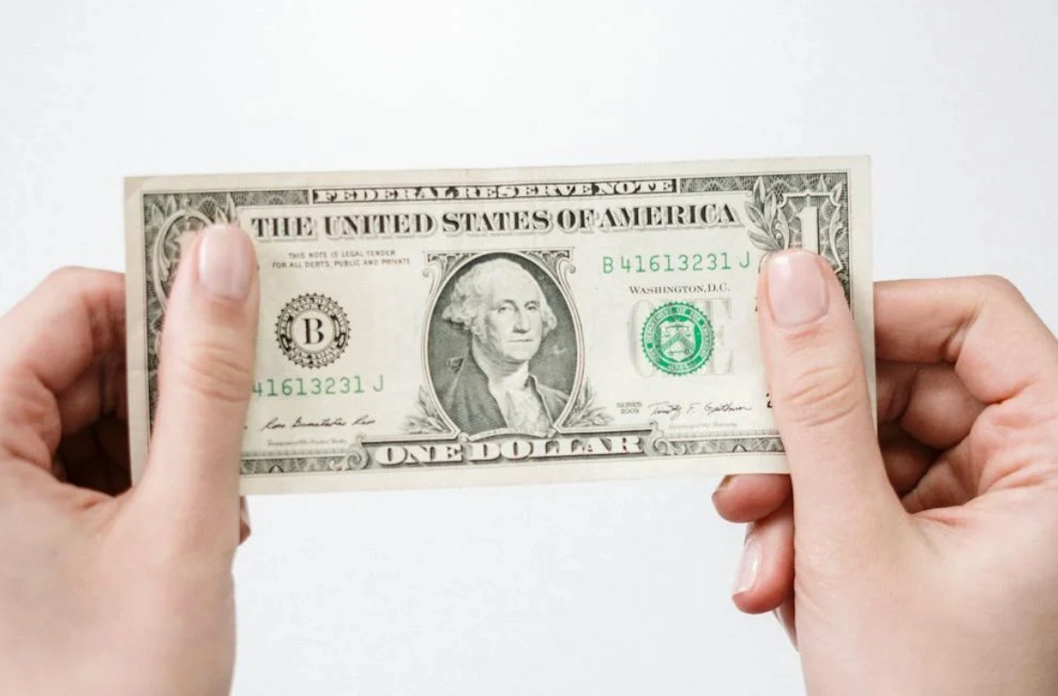 person holding up cash