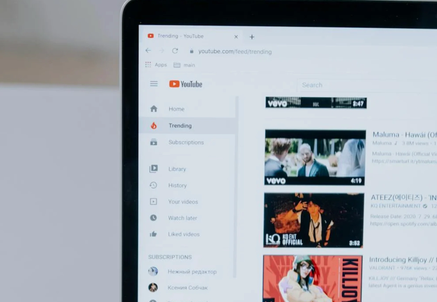 YouTube videos on display