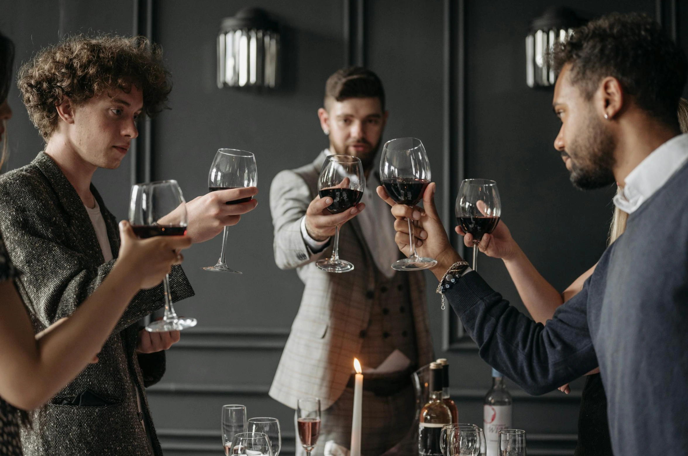 group of people toasting