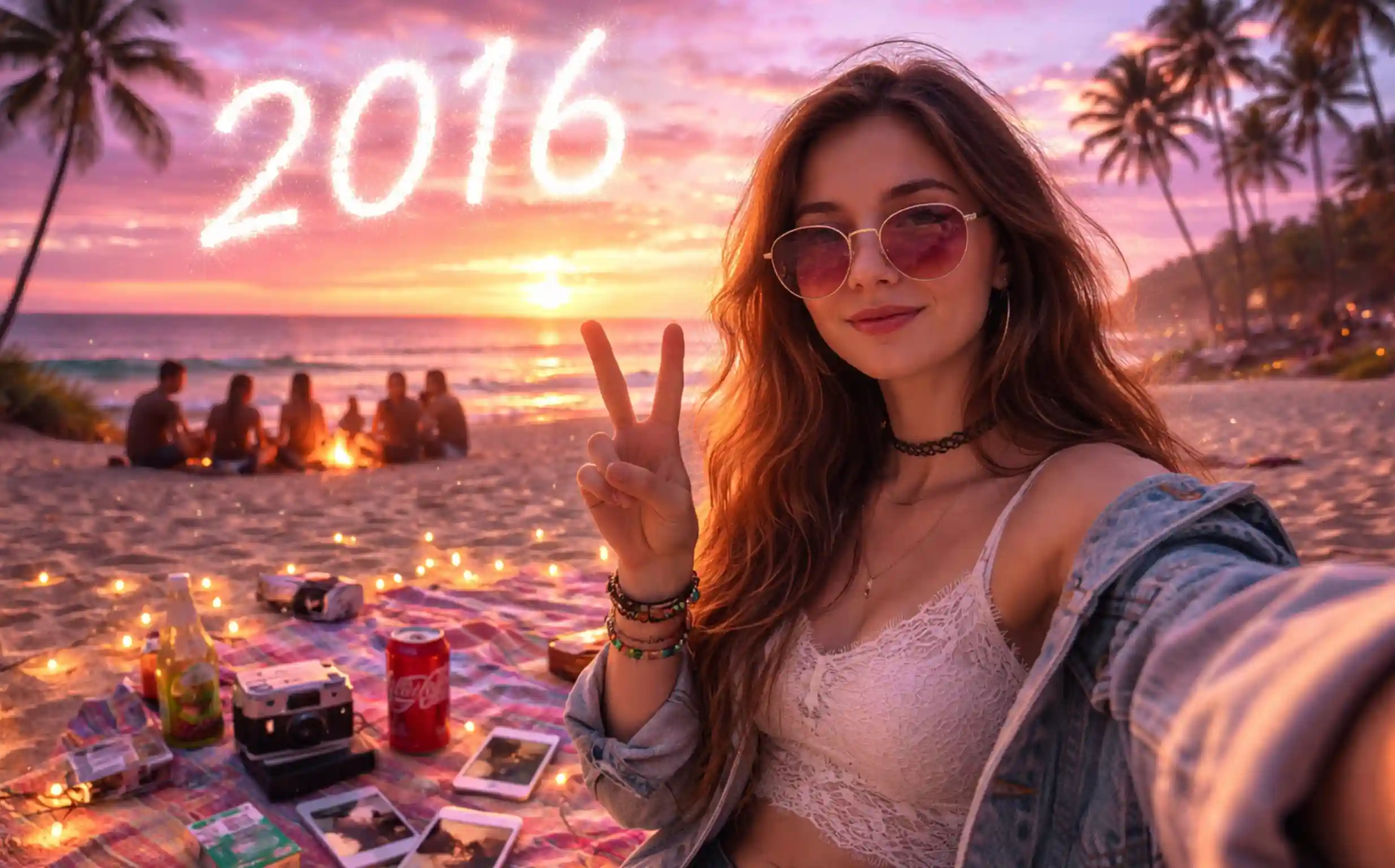 woman posing in 2016 background
