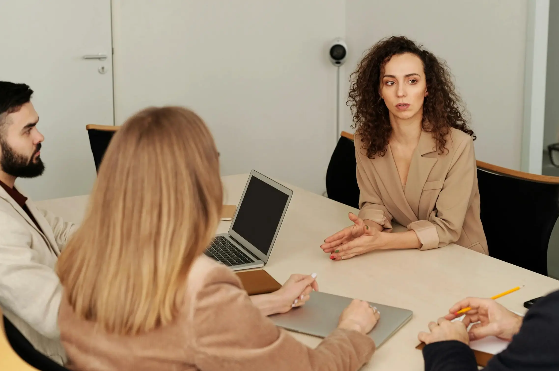 workers having a discussion