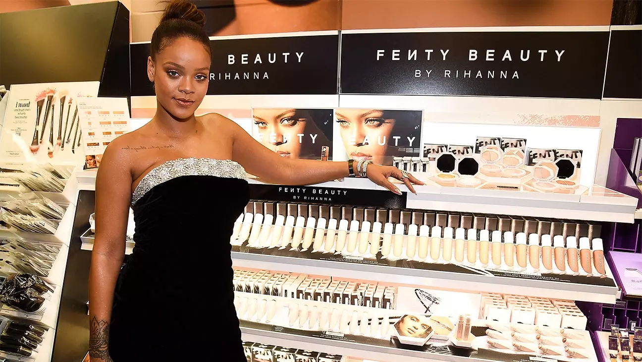 Rihanna at fenty beauty stand at sephora