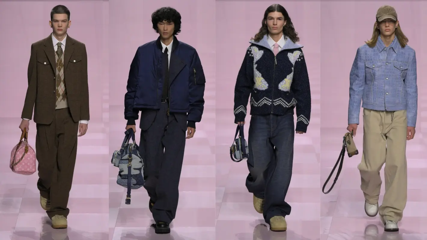 Pharrell Williams & Nigo x Louis Vuitton, models showcasing different fits