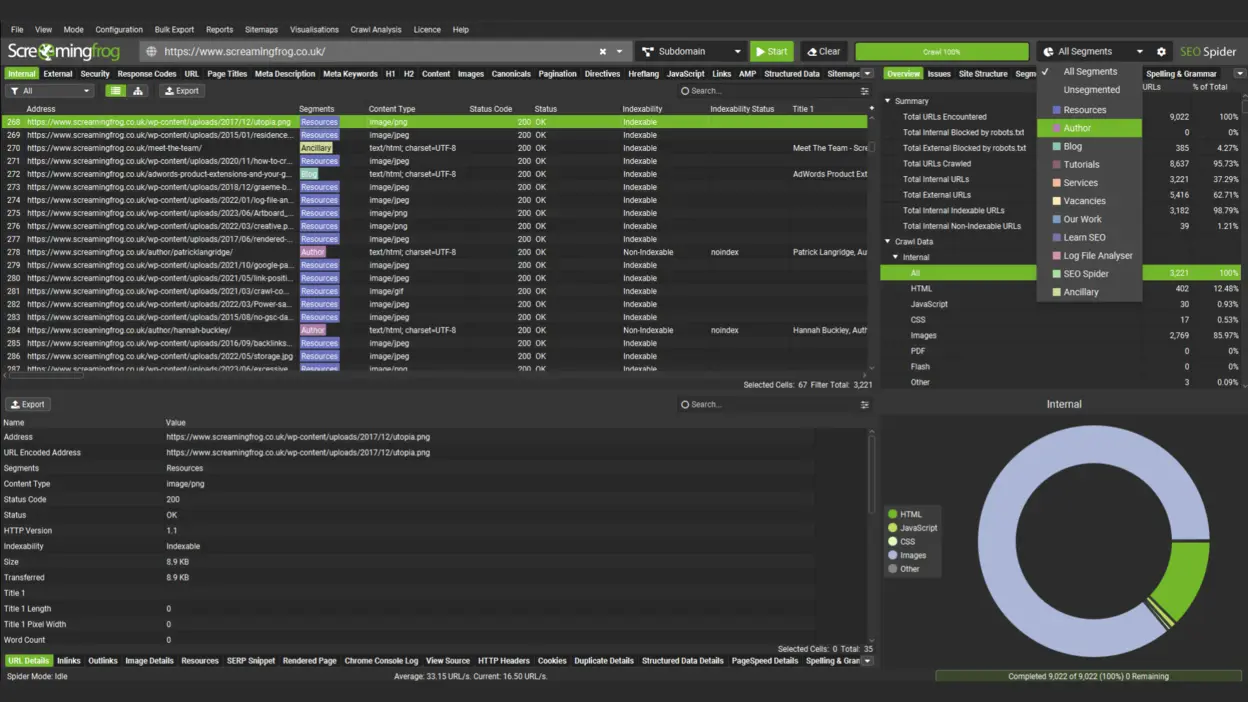 Screaming Frog SEO Spider dashboard