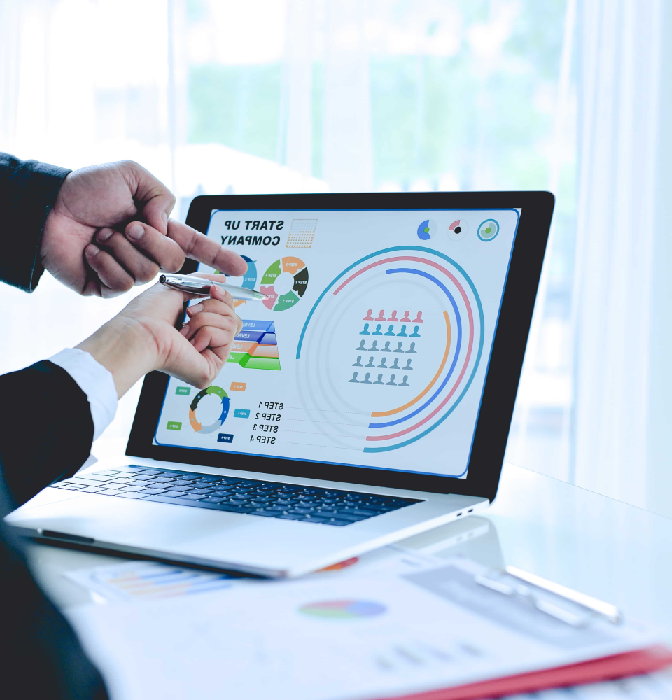 Person holding a digital dashboard showing SEO services Canada analytics, rankings, and optimization metrics.