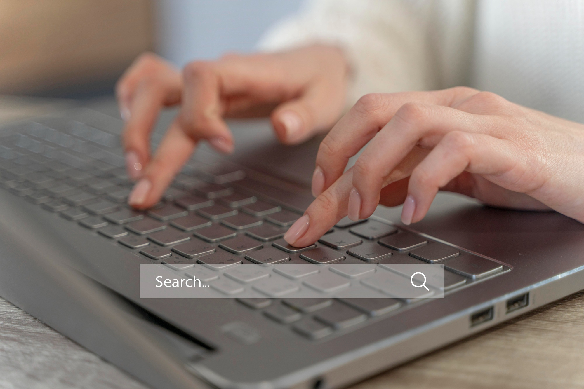 Homepage concept with a modern gradient background and a prominent centered search bar resembling Chrome's Omnibox, inviting the user to 'Search Google or type a URL