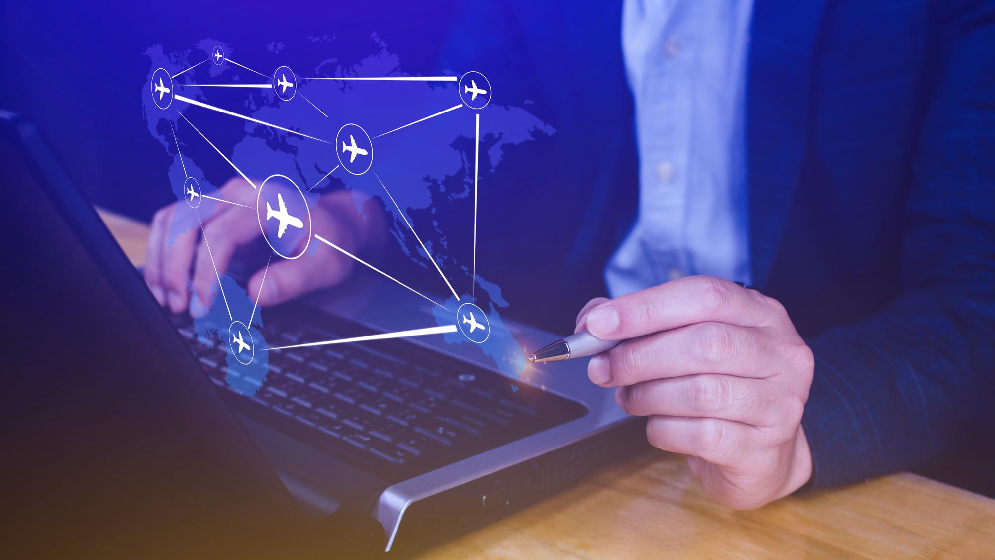 Person using a laptop with a glowing connected network diagram representing link-building strategies for Canadian websites.