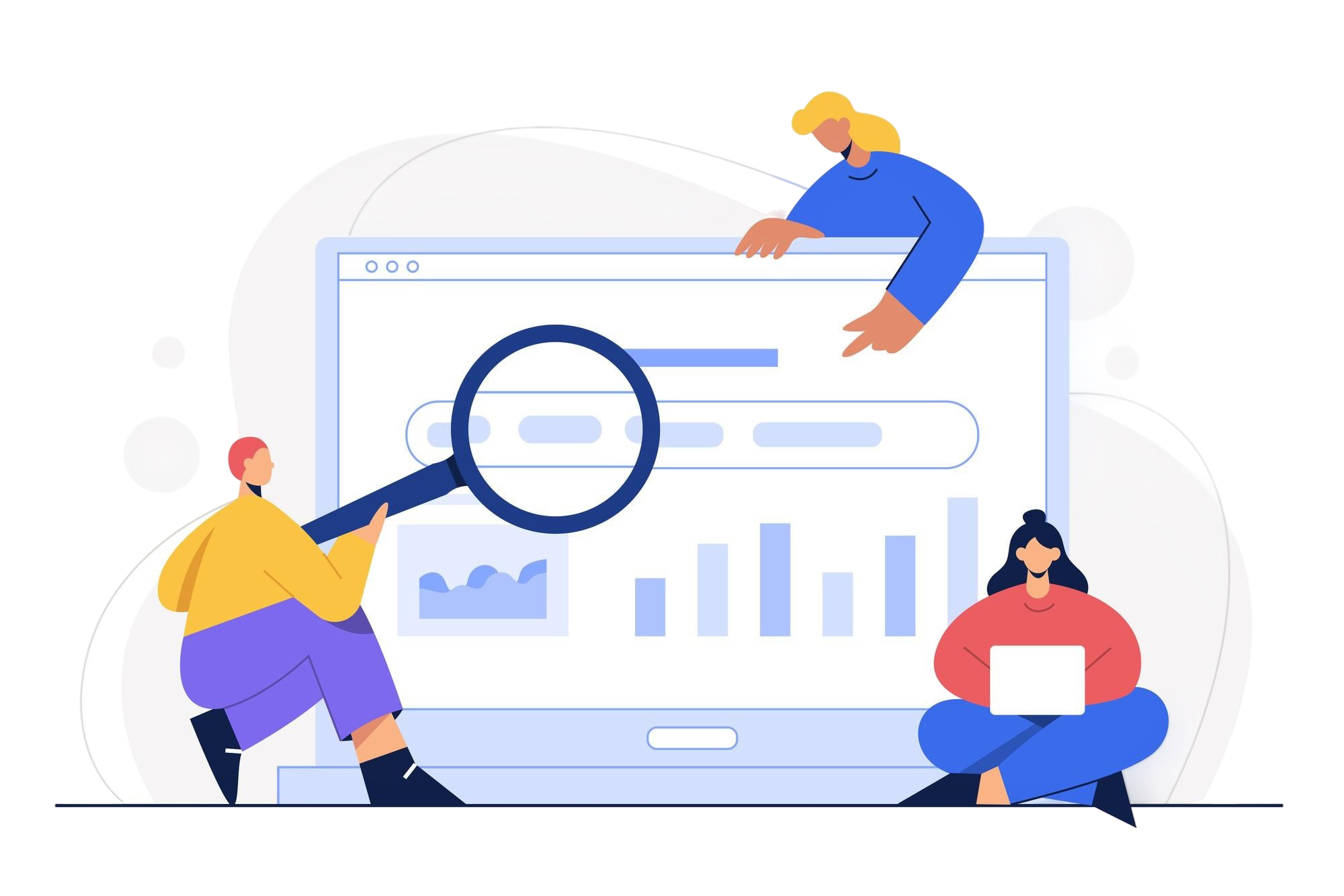 An animation of three people hanging around a screen showing information about a project.