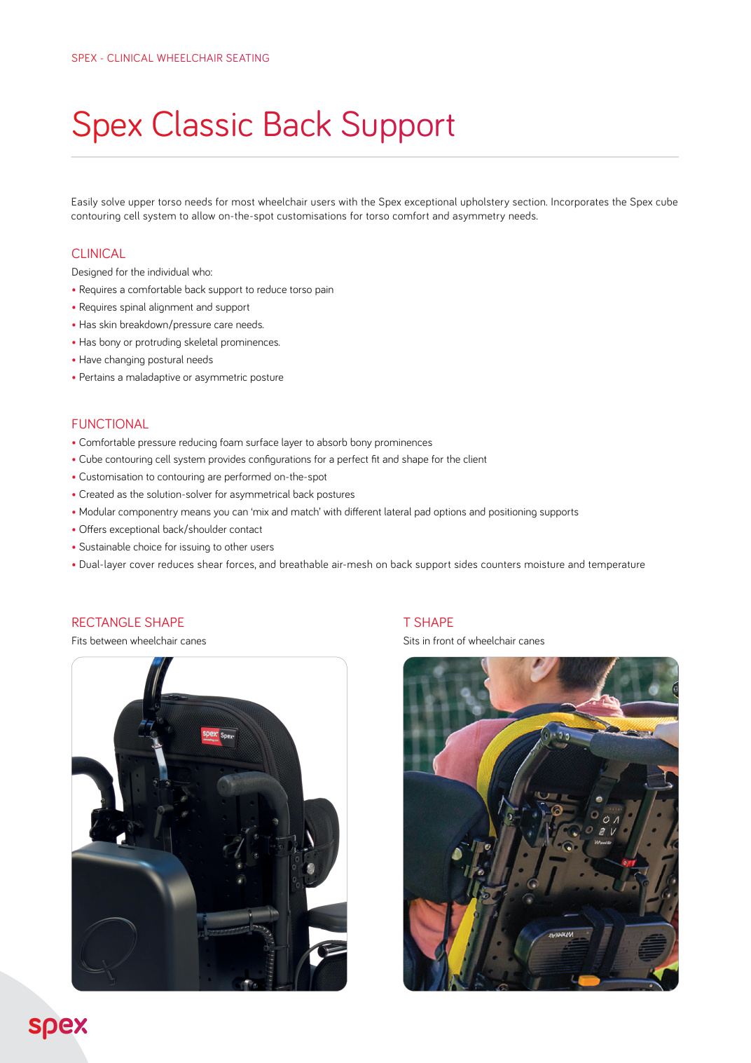 Spex Classic T Shape Back Support brochure