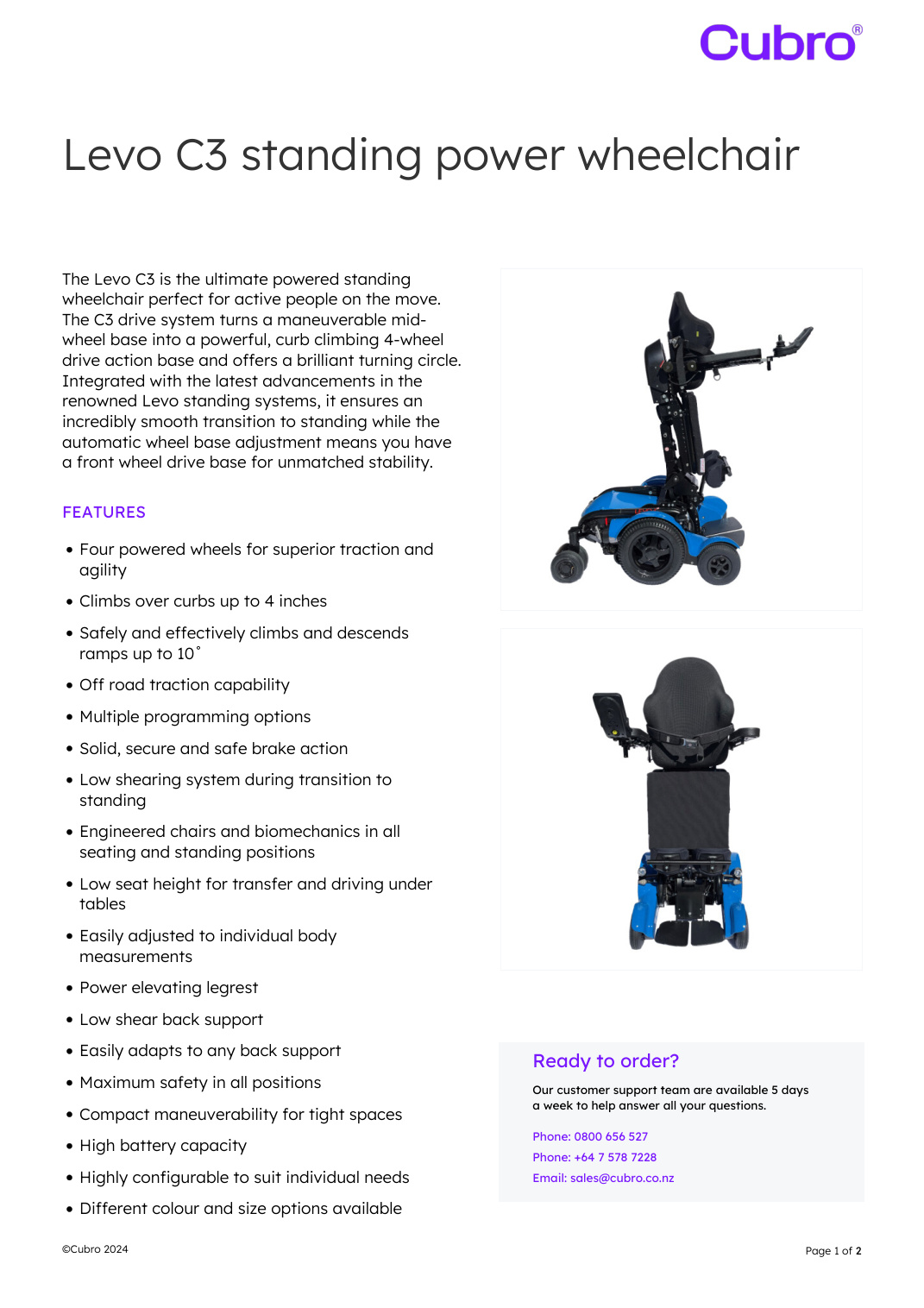 Levo® C3 standing power wheelchair brochure
