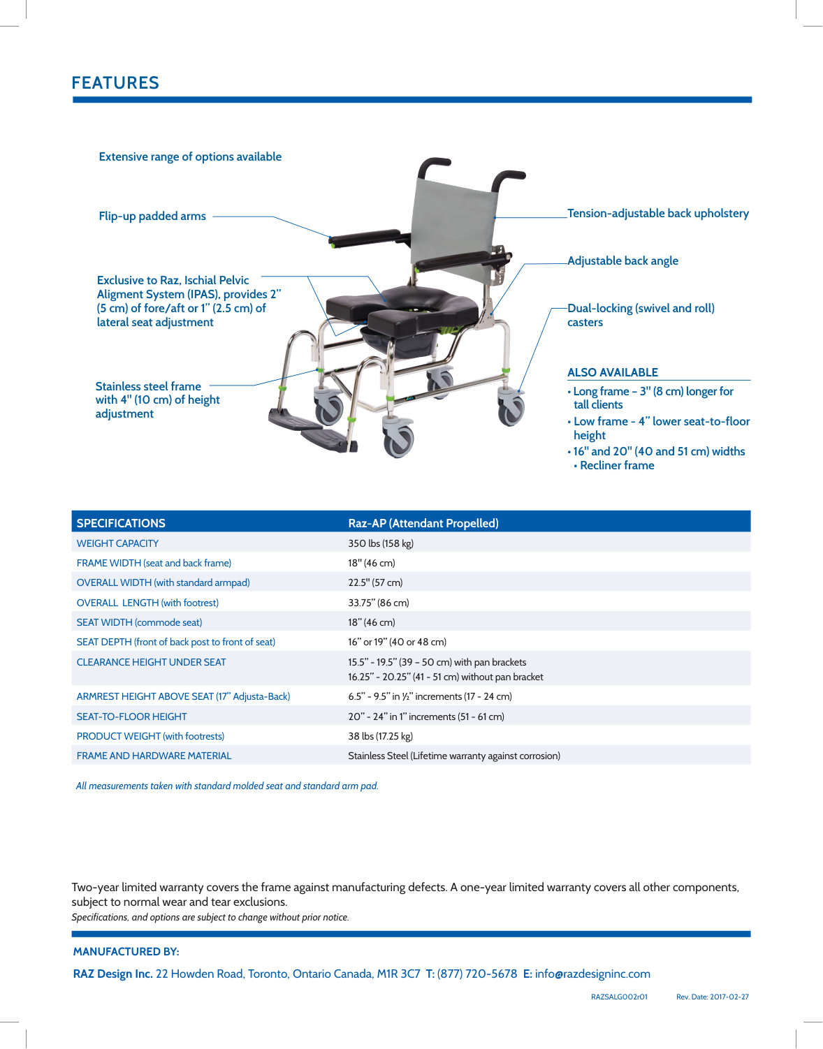 Raz-AP Attendant Propelled Shower Commode brochure