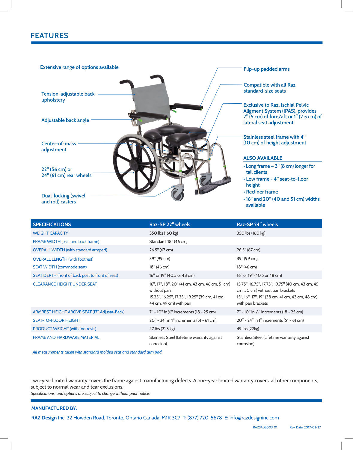 Raz-SP Self Propelled Shower Commode brochure
