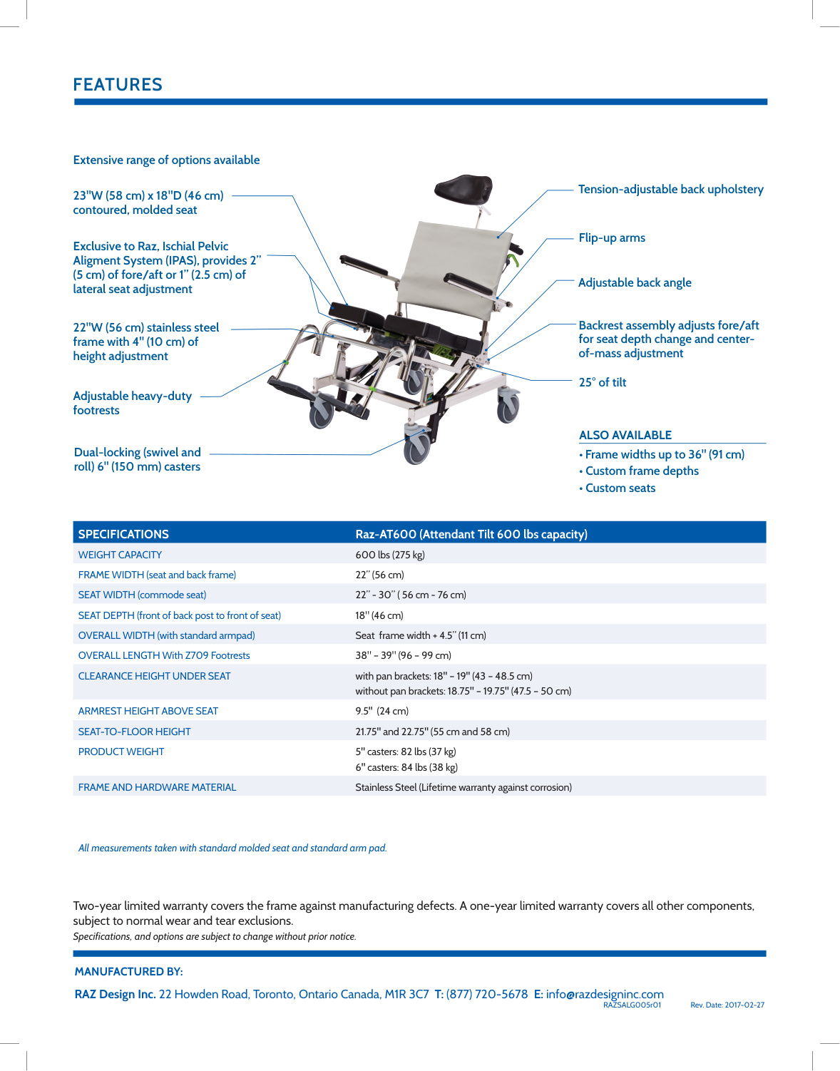 Raz-AT600 Tilt in Space Shower Commode brochure