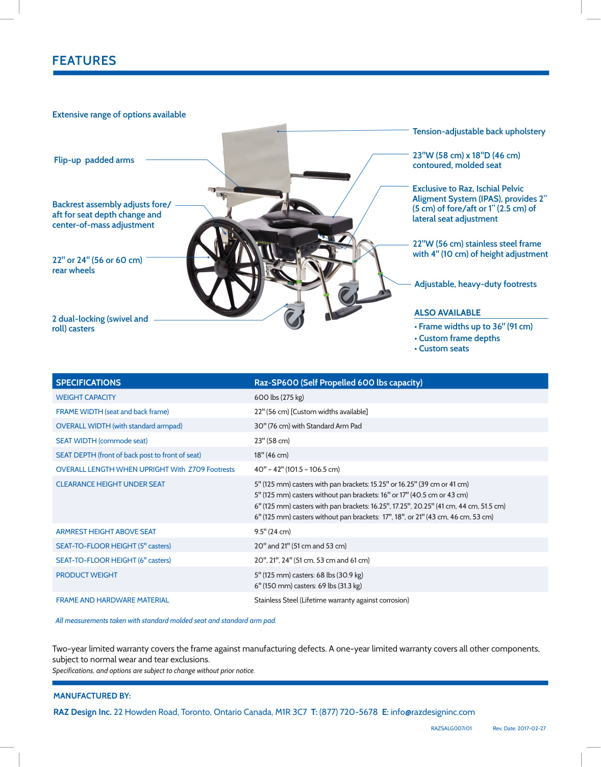 Raz-SP600 Shower Commode brochure