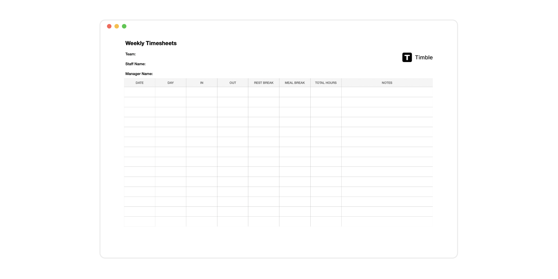 Weekly Staff Timesheets Template Excel Free Timble