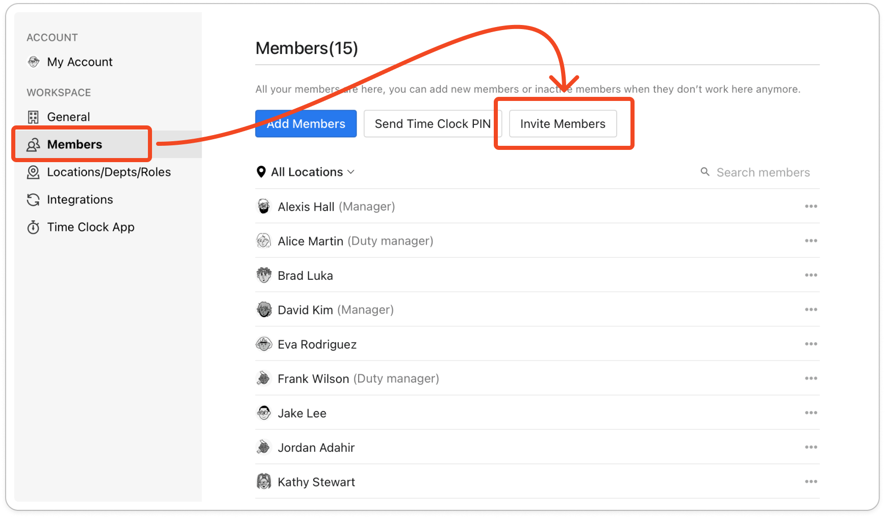 The Members screen with the Invite Members button above the list