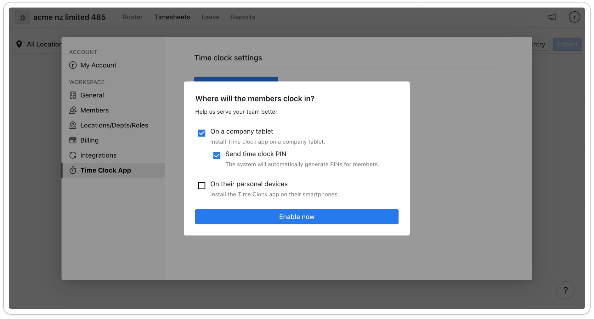 The All set window with the App Store and Google Play badges, the "Members have no email, inform them PIN in person." table listing one member and their PIN, and the Okay button