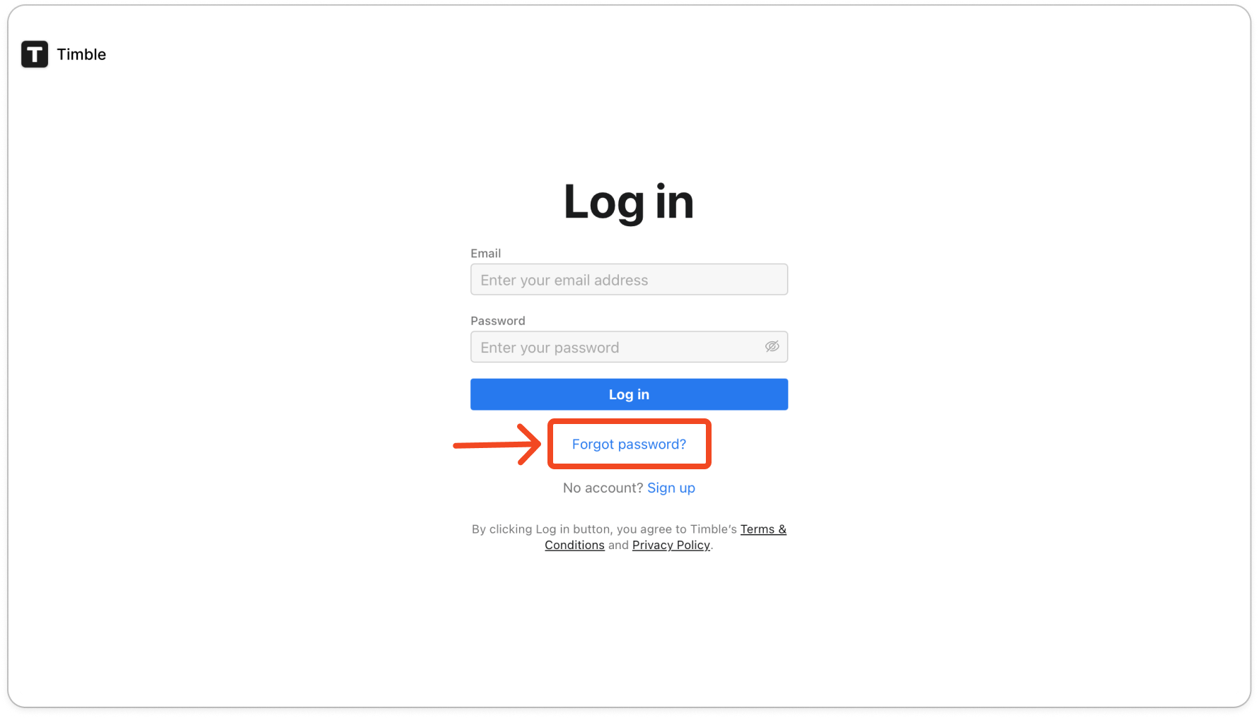 The web app log in page with Forgot password? highlighted. assets/imported/51000487540-1.png shows this screen with current labels