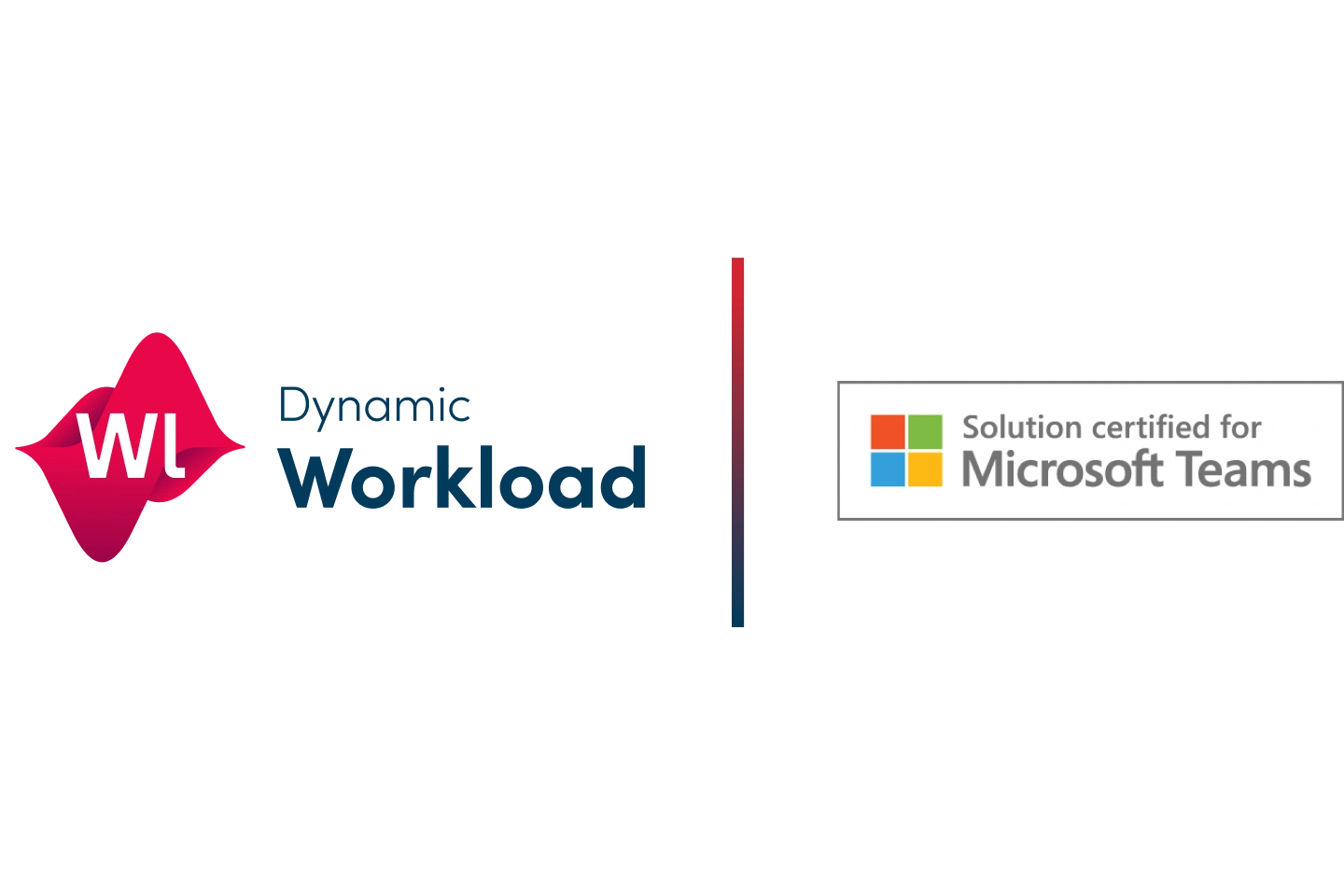 WL Dynamic Workload neben einem Logo mit der Aufschrift 'Lösung zertifiziert für Microsoft Teams' mit Microsoft-Farbfeldern.