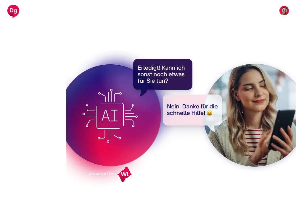 Dynamic Dialog Oberfläche mit KI-gestütztem Chat zwischen Kundin und der KI