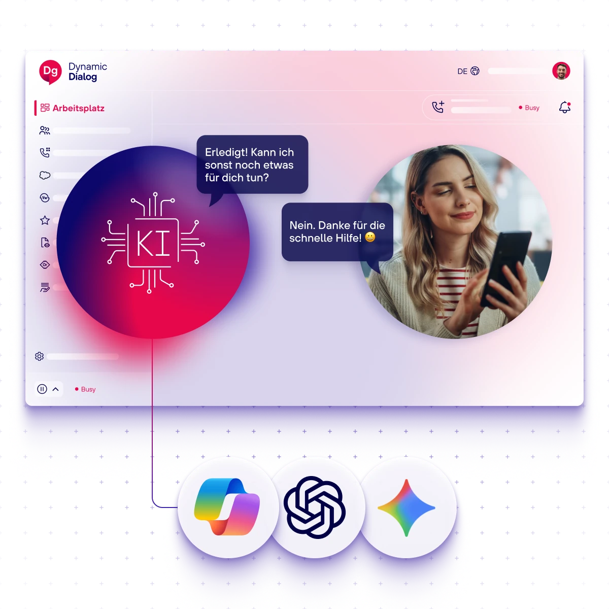 Dynamic Dialog Oberfläche mit KI-gestütztem Chat und Integration von Sprachmodellen