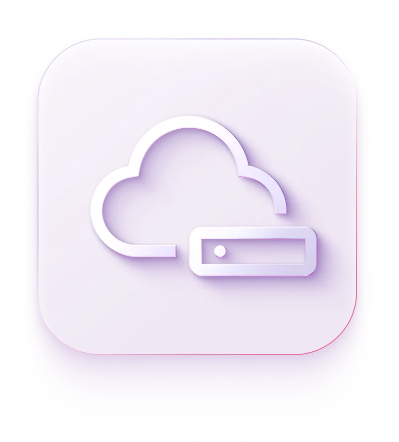 Symbol of a purple cloud hosting cloud with a server on a white background.