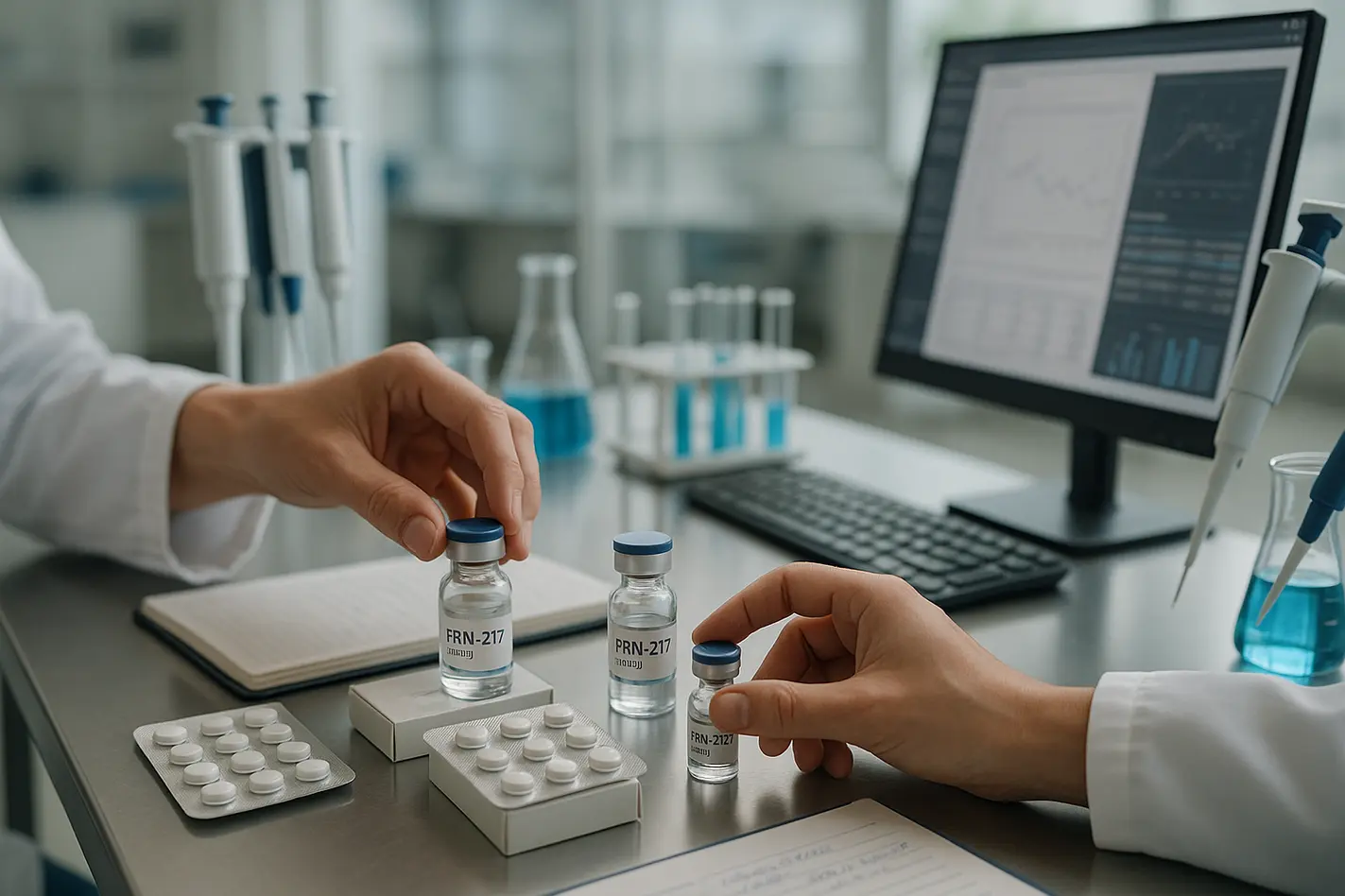 Modern lab focusing on clinical trials, showcasing patient safety and research professionalism.