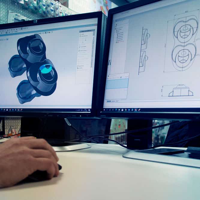 Screen with development drawings of blisters