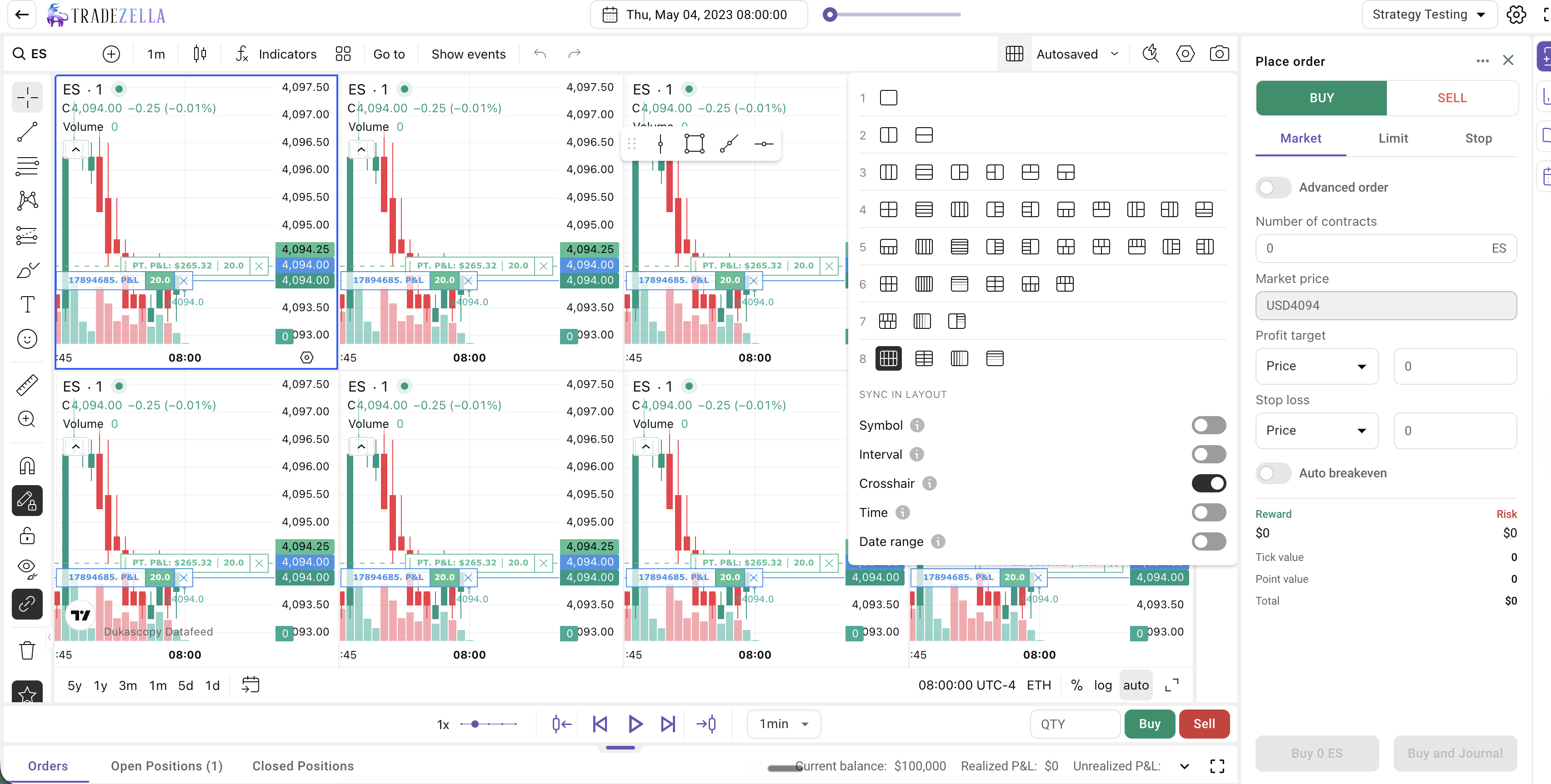 TradeZella Manual Backtesting Interface