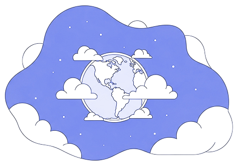 Bulutların arasından gözüken bir dünya illüstrasyonu.