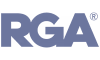 Logotipo en color gris azulado de RGA Reinsurance Group of America sobre fondo blanco.