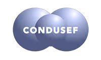 Logotipo en color gris azulado de la Comisión Nacional para la Protección y Defensa de los Usuarios de Servicios Financieros (CONDUSEF).
