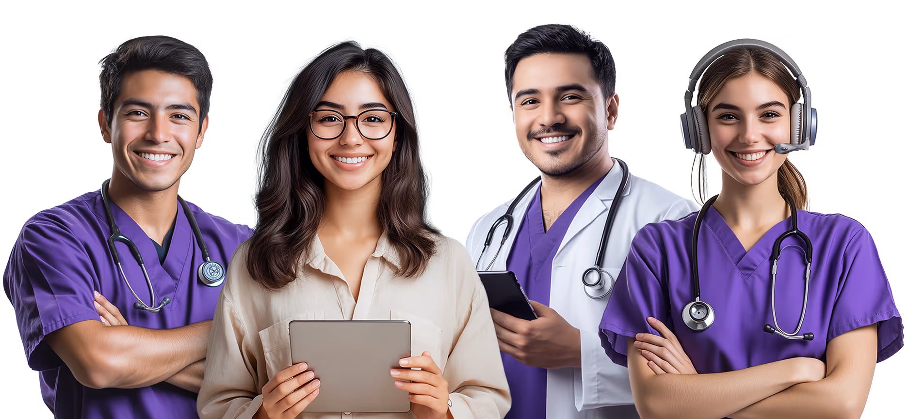 Videollamada médica desde un celular con una doctora sonriendo en primer plano y paciente en ventana flotante, mostrando interfaz de receta y búsqueda de servicios médicos en la app Sofía.