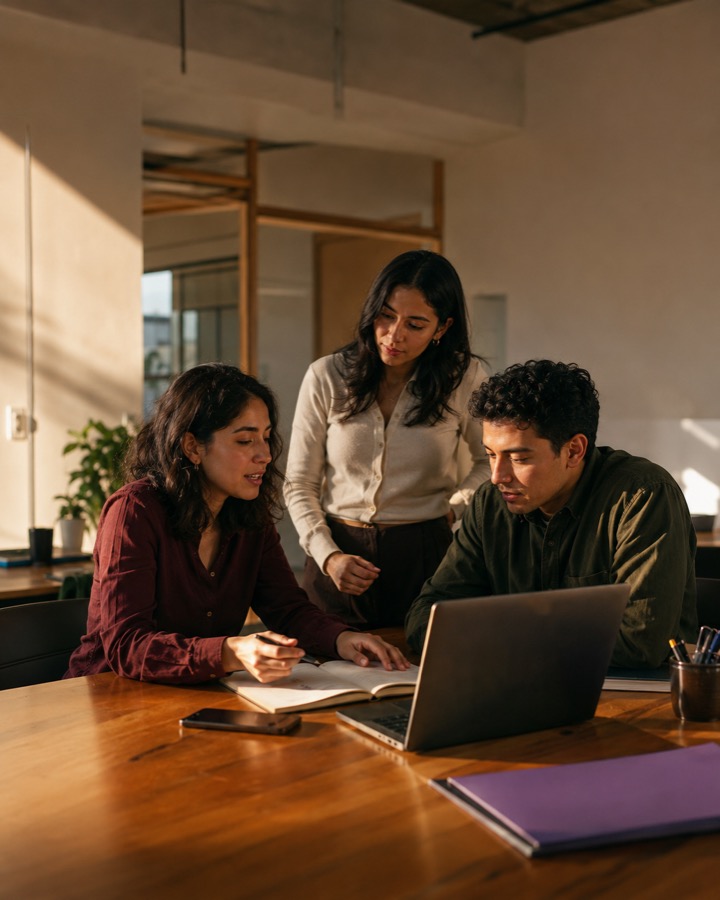 Equipo de colaboradores trabajando junto en una oficina