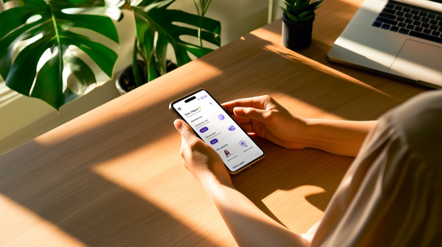 Persona usando la app de su seguro médico en el celular