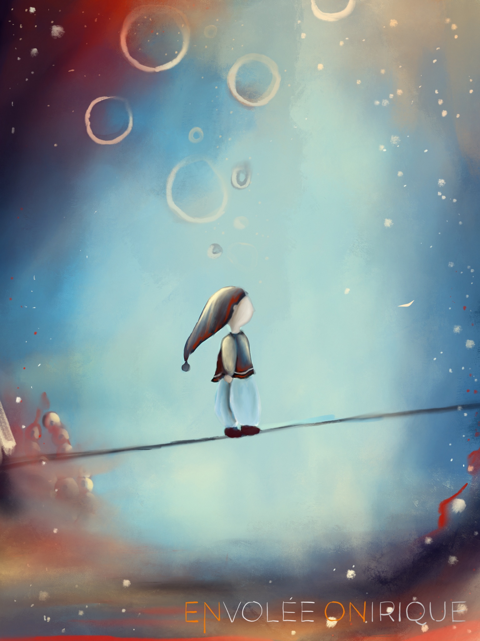 Digital Art - Procreate - Watercolor - Illustration - 

Digital Illustration by Annika Richter designed in Procreate belonging to the Series calles "A phantastic journey". 

These images show different aspects of inner and outer travel taking you into a world inside your mind. To travel means to change. According to the artist, life itself can be interpreted as a kind of journey, making the adventures of inner and outer travel a kind of mirror to the omnipresent change in life itself. 

A person is walking on a string dreaming bubbles into the rainbow sky.  

