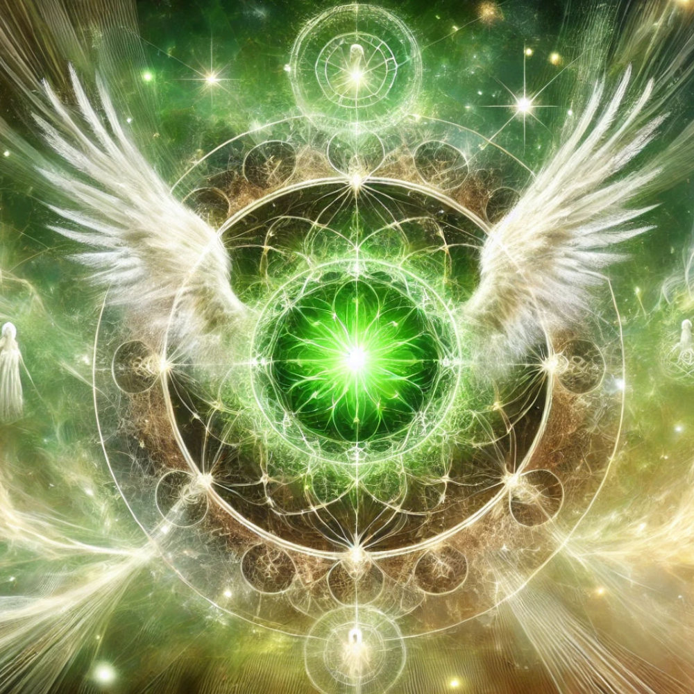 8 dimensionale zieledeel met groene kosmische straal
