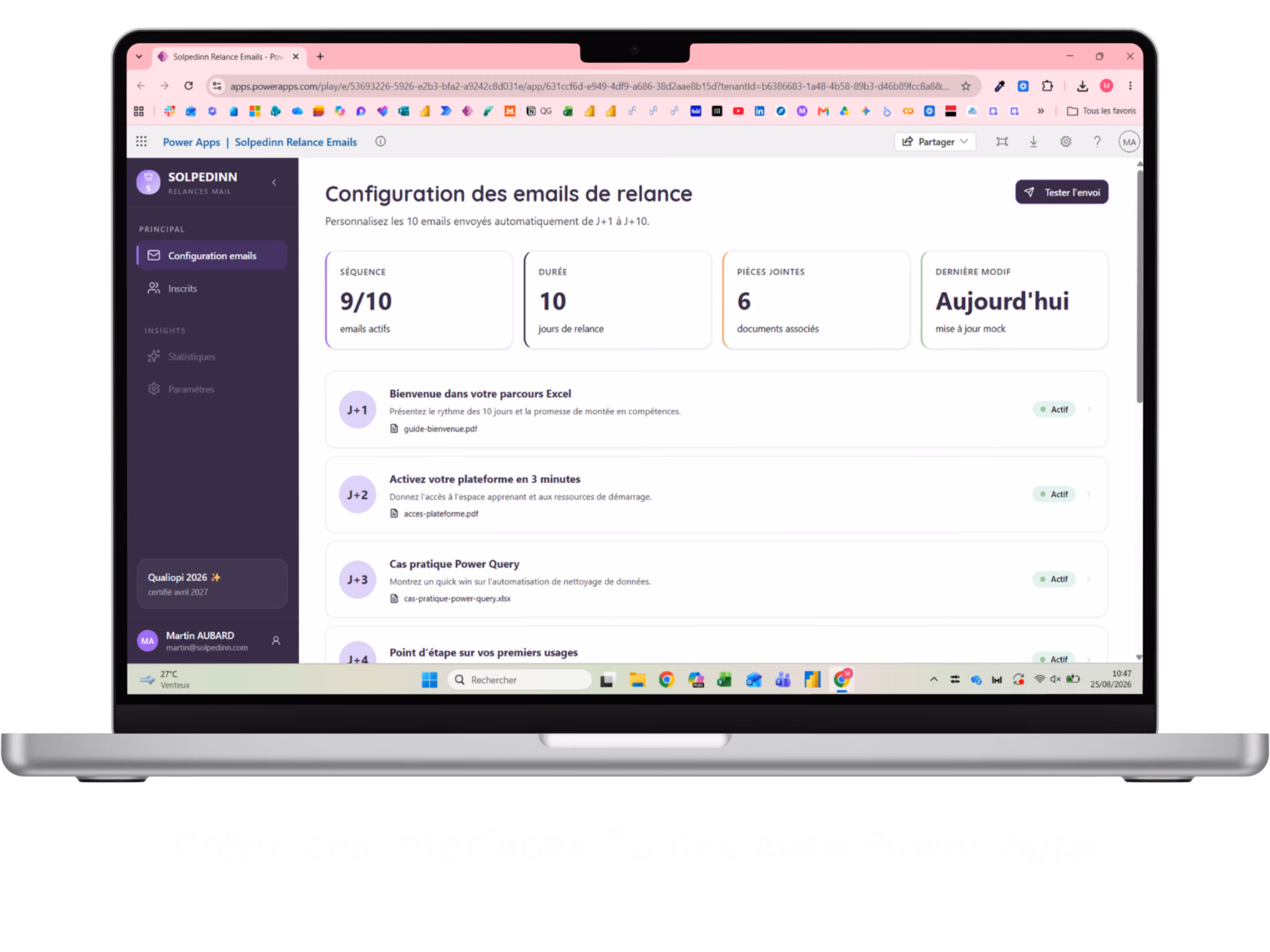Mockup Power Platform Relance Emails - Solpedinn