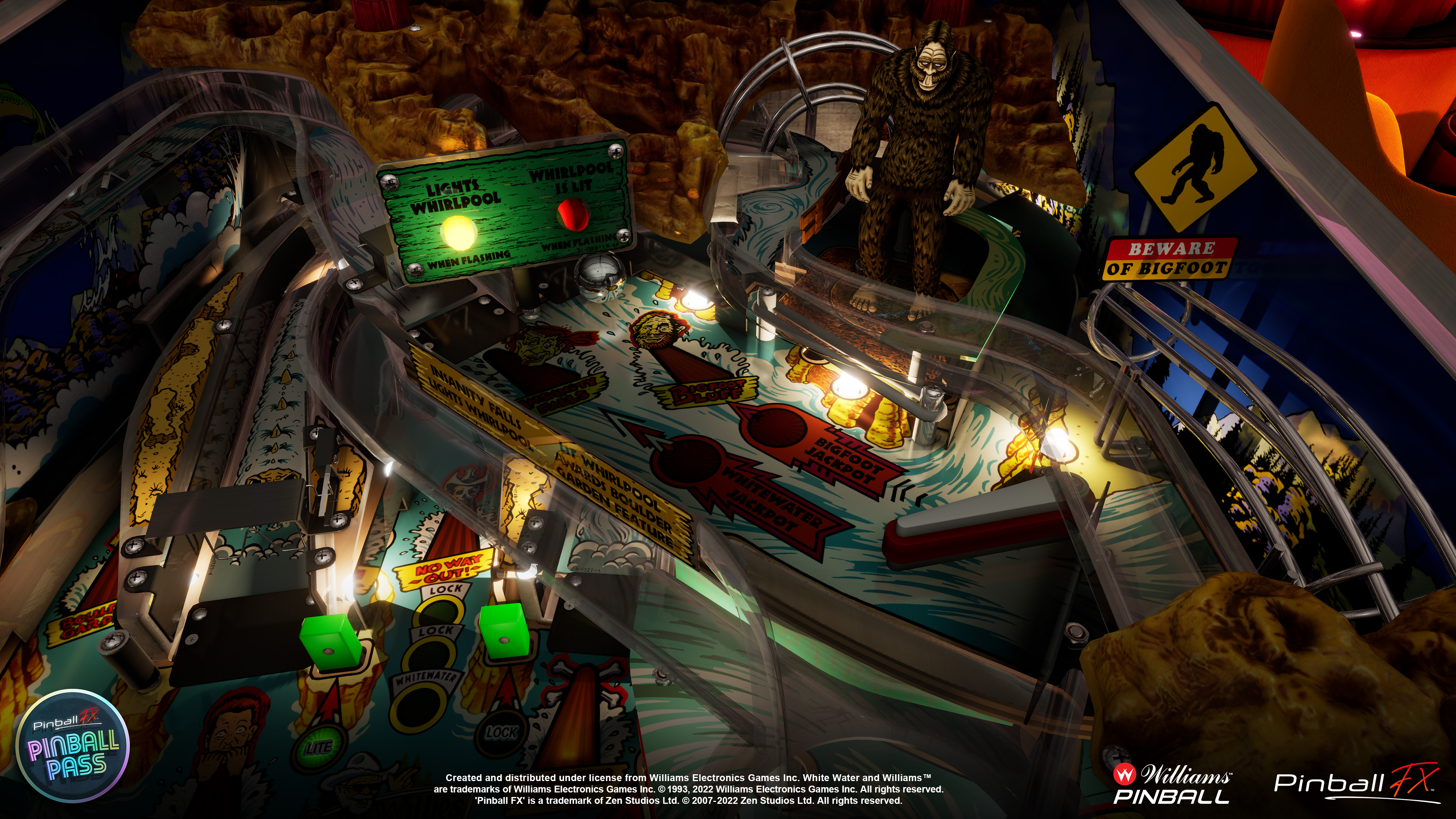 Bigfoot-themed pinball machine with colorful playfield and whimsical design