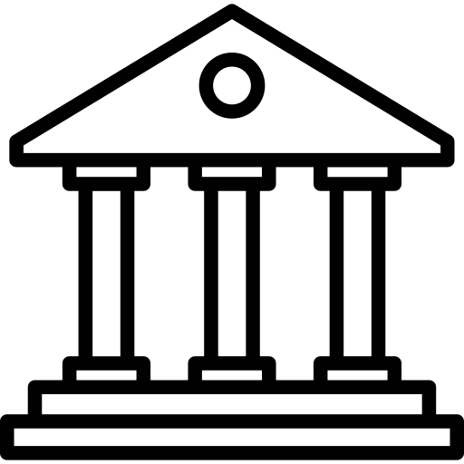 Icône d'une façade de bâtiment classique à trois colonnes et à fronton triangulaire.