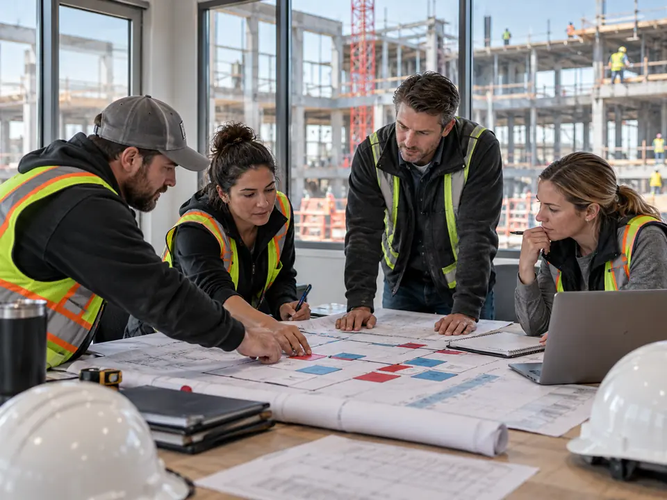 General contractor project team coordinating construction work